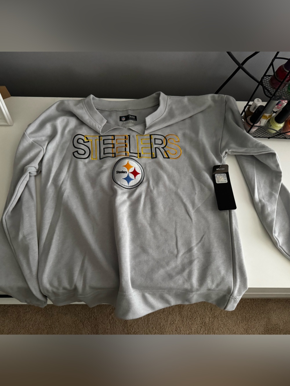 NFL Pittsburgh Steelers Gray Crewneck Sweatshirt with Embroidered Logo